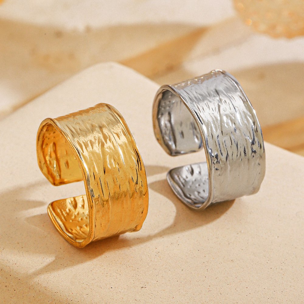 Ins style wide face geometric opening adjustable gold-plated stainless steel women's French ring