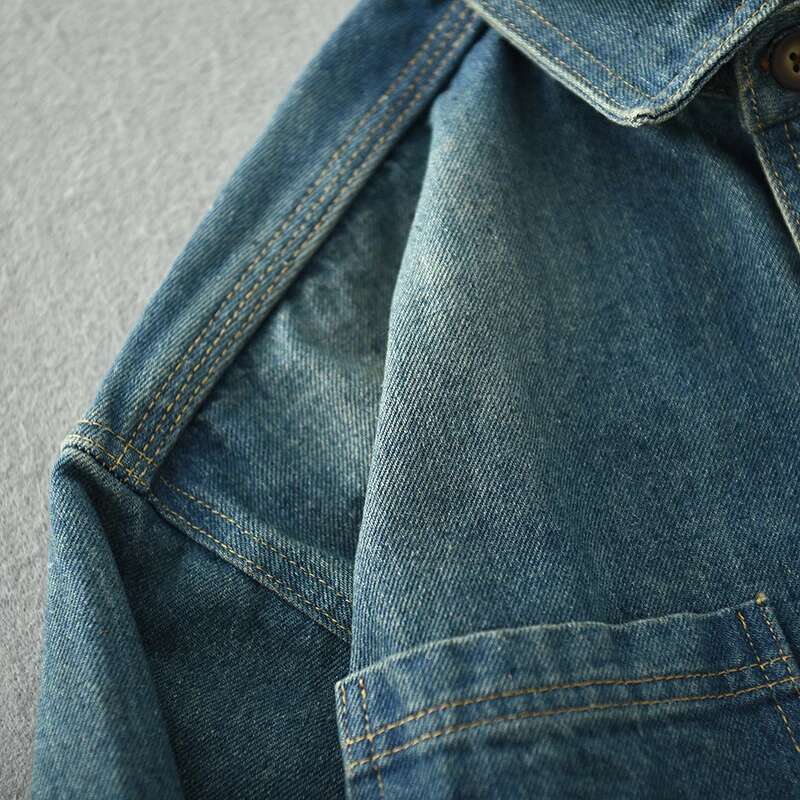 Chunky Washed Denim Shirt For Men Autumn/Winter Youth Retro Casual Loose Shirt Jacket