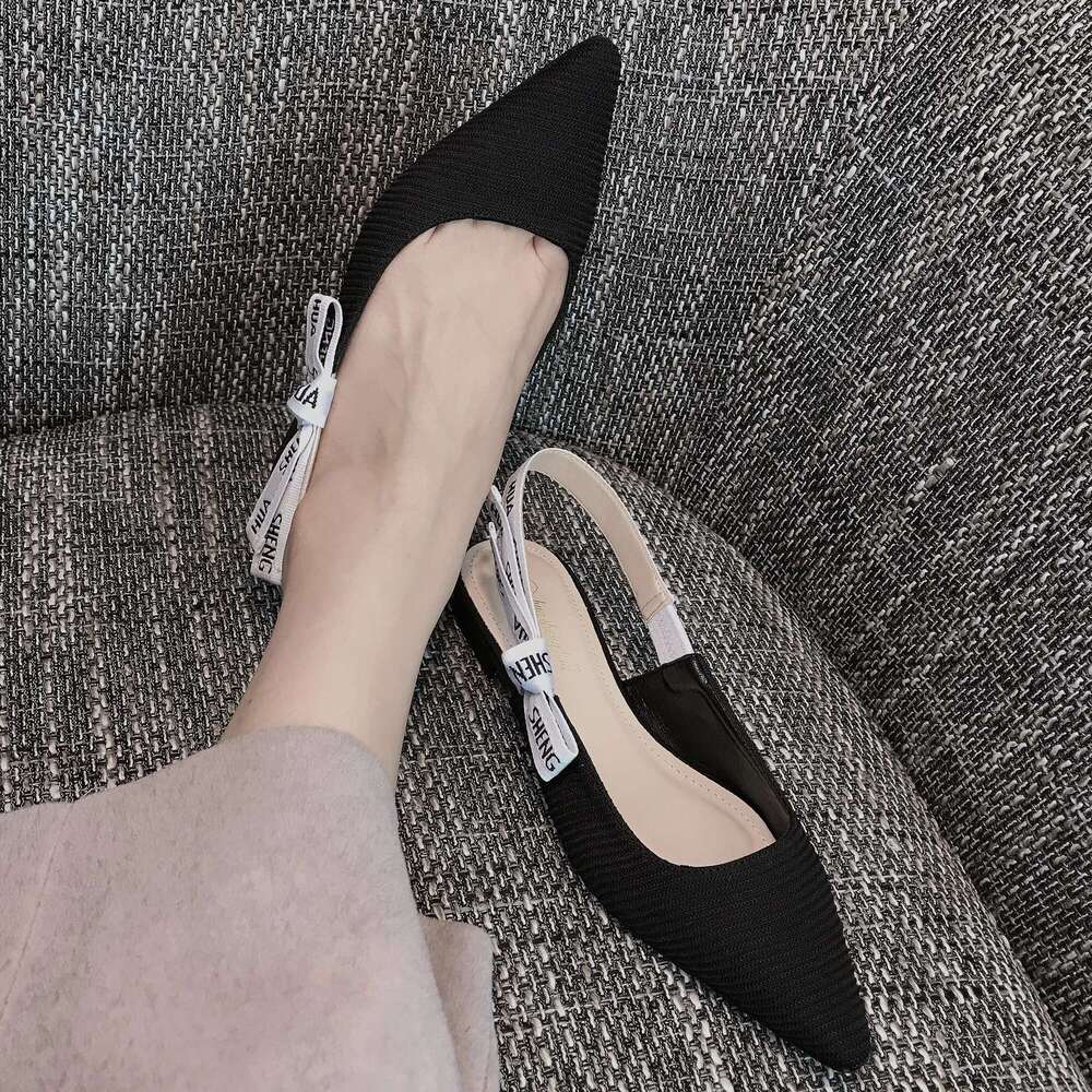 Bow-knot Pointed Toe Sandals Solid Female Pumps Slingback Spring Kitten Heels Women Shoes Outdooor Zapatos Mujer