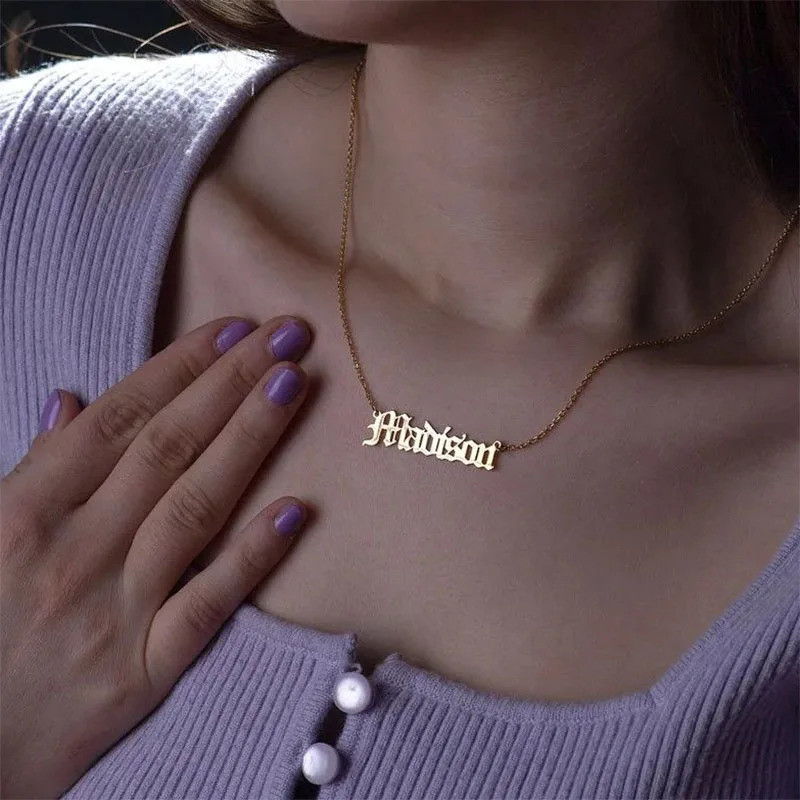 Personalized Old English Font Name Necklace For Women Custom Stainless Steel Chain Pendant Choker Jewelry Gift Bijoux Femme 250512