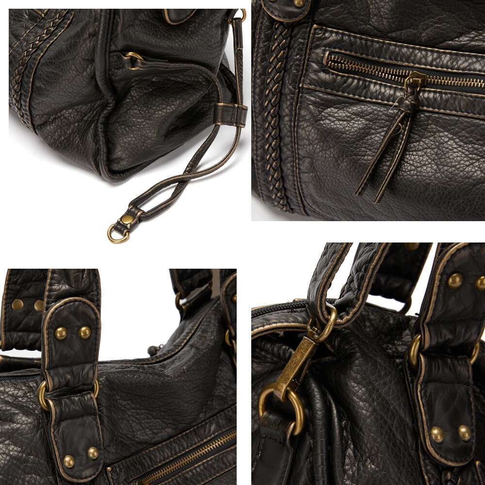 Vintage Large Capacity Women Handbag Soft Pu Tote Retro Washed Leather Shoulder Crossbody Bags Quality Punk Bag