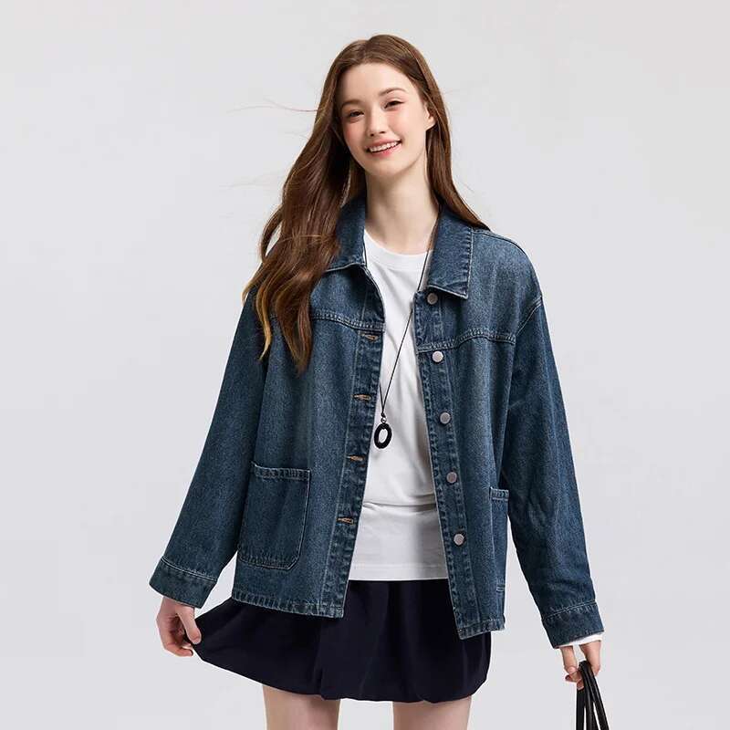 Semir Denim Women Lapel Drop-shoulder Top Casual and Elegant 2025 Spring New Loose Jacket Instagram Trendy