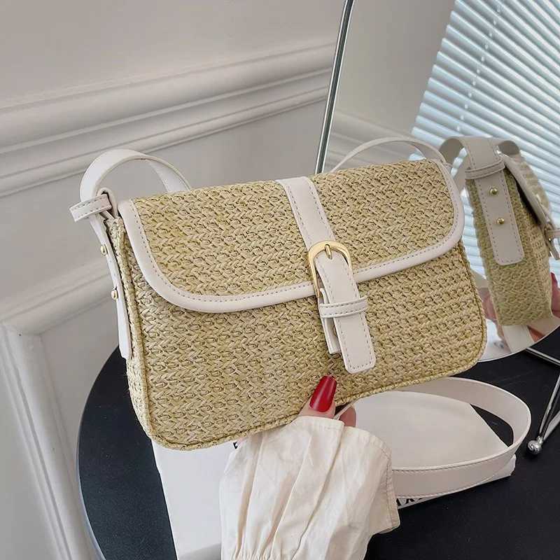 Summer straw bag womens new fashion small square bag foreign style braided bag simple fashion single shoulder crossbody bagW250512