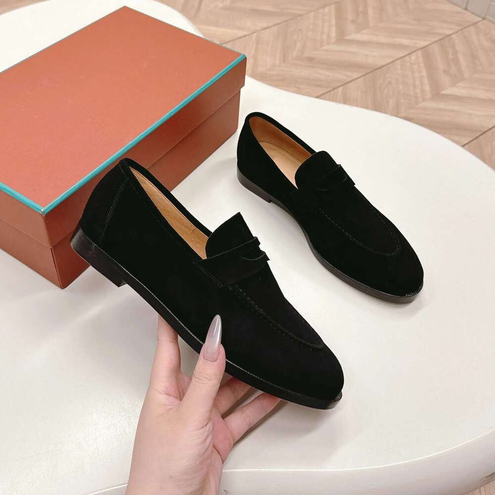 Women Size34-46 Genuine Leather Couple Flats Natural Cow Suede Loafers Low Heels Retro Designer Shoes Zapatillas De Mujer