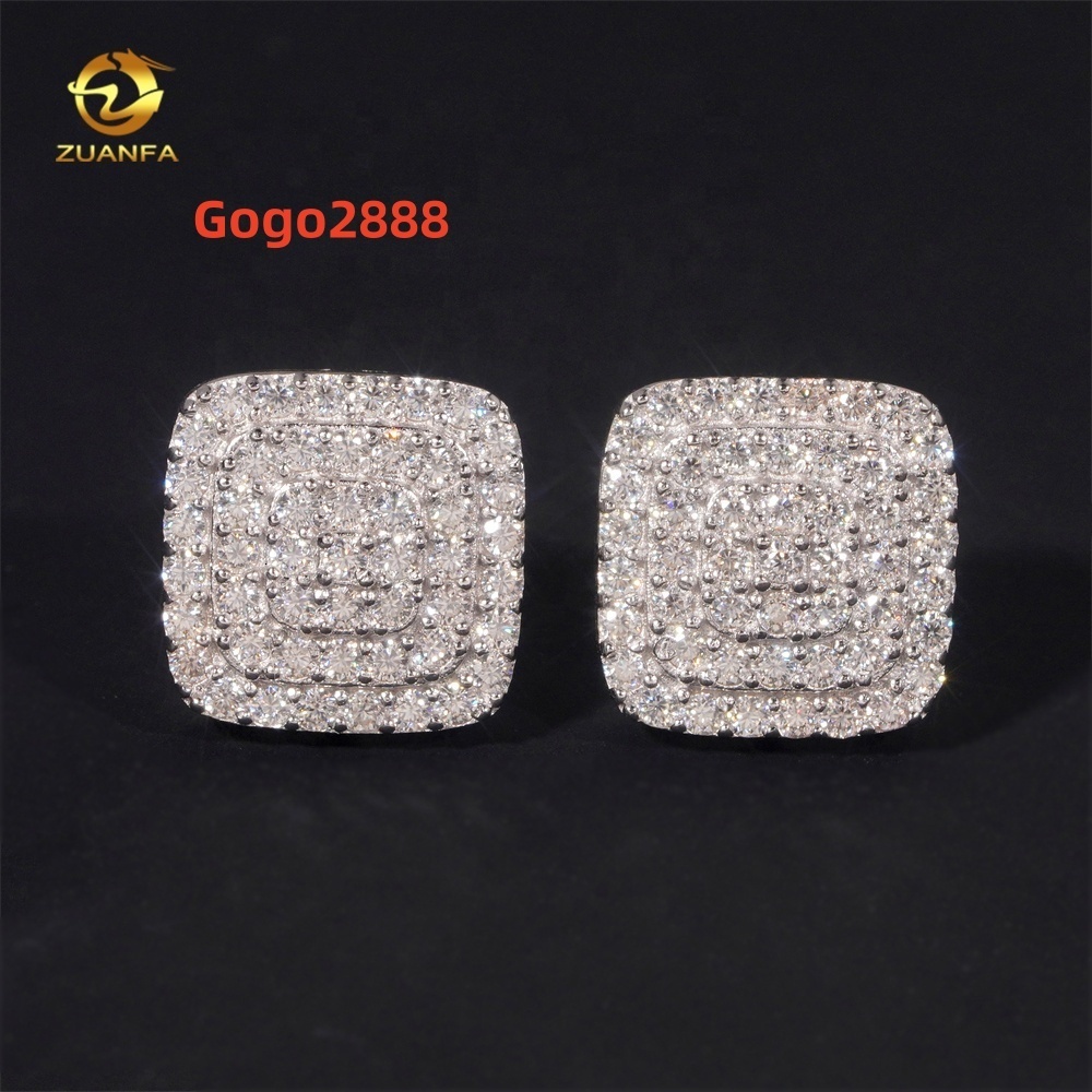 Iced Out Jewelry Hip Hop High Quality 925 Sterling Silver Mens Moissanite Stud Earrings