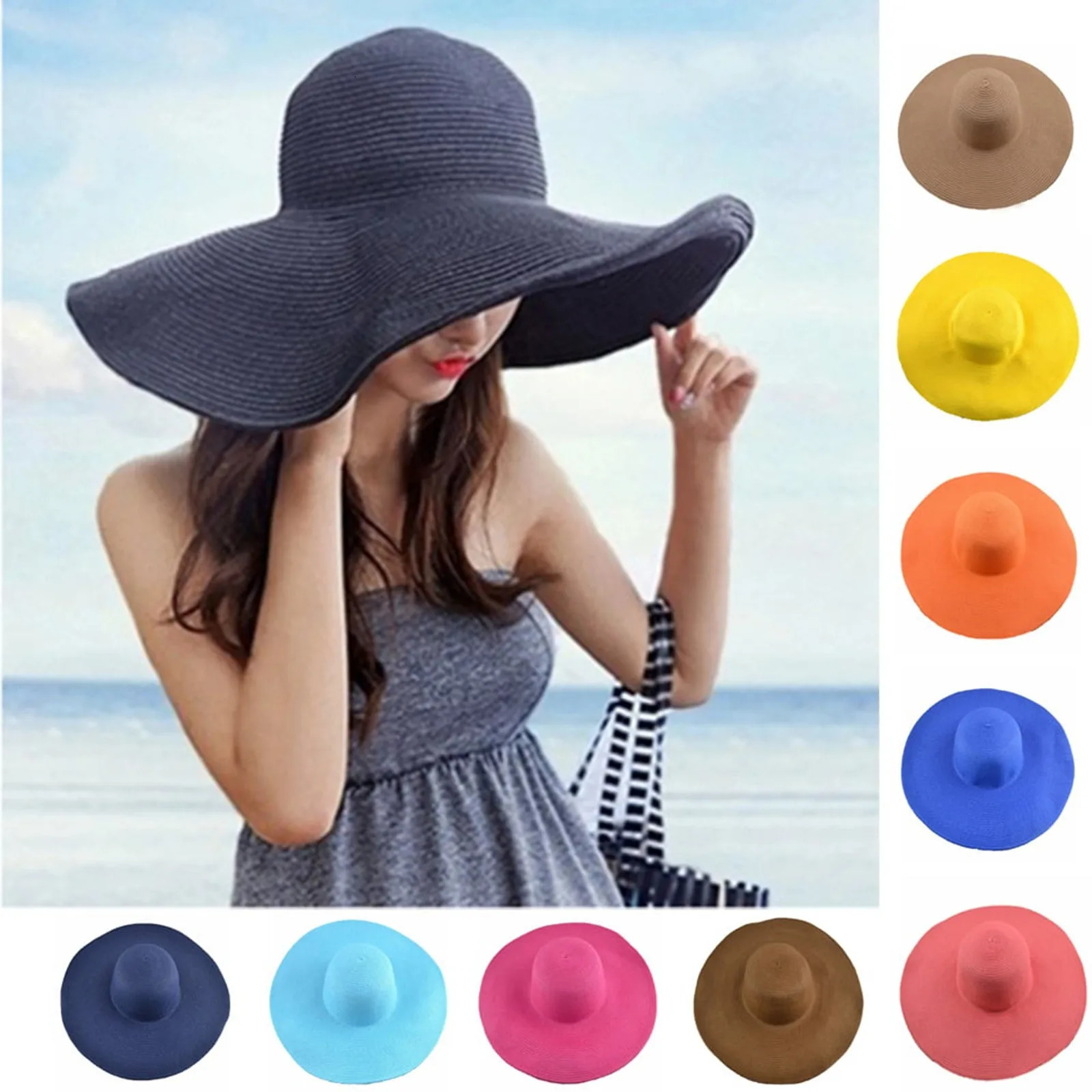Womens Sun Visor Hat Wide Rimmed Summer Foldable Roll Up Beach Solid Colour Casual Outdoor Protection Large 250512
