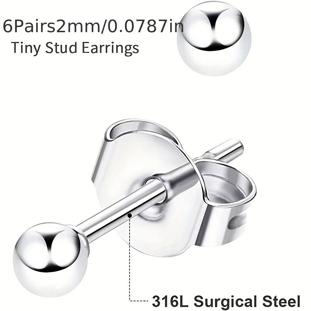 12pcs 2mm-3mm Tiny Butterfly Buckle Stud Earrings 316L Stainless Steel Hypoallergenic Universal Ear Bone Studs Piercing Jewelry 250512