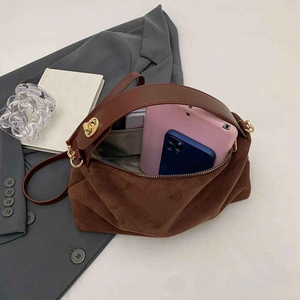 Women Suede Shoulder Adjustable Strap Crossbody Bag With Inner Pocket Handbag Clutch Purse For Work Travel