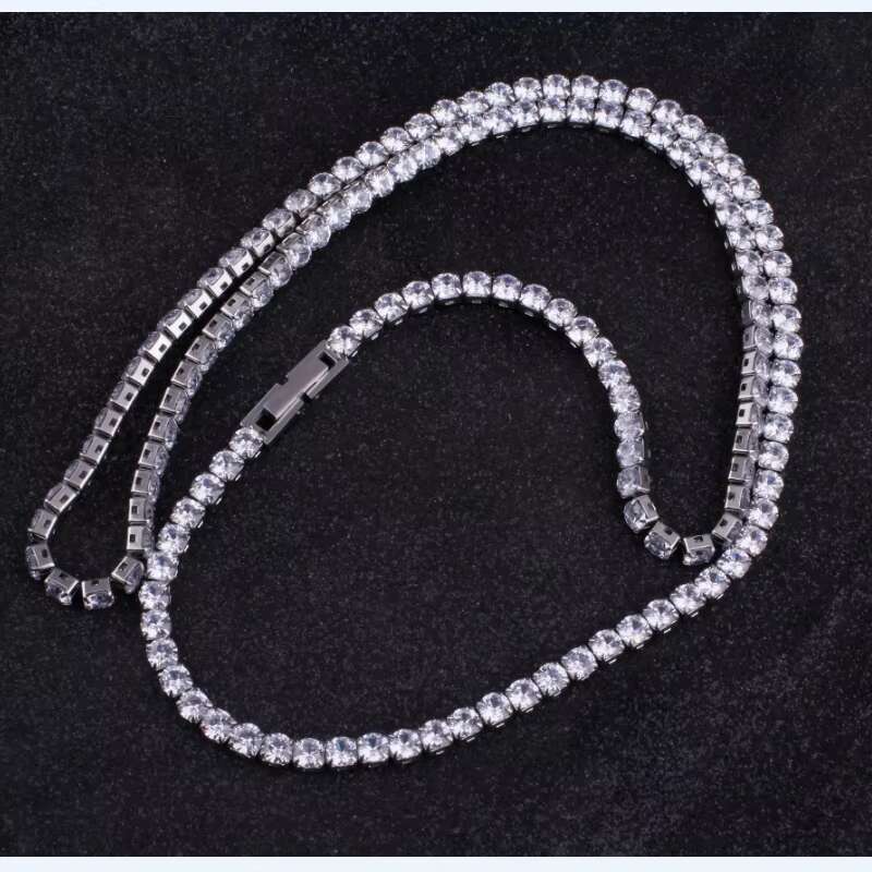 Hip Hop Cubic Zirconia Tennis Chain Necklace Stainless Steel Iced Out Diamond Chain Men Womens Bling Water Proof Jewelry