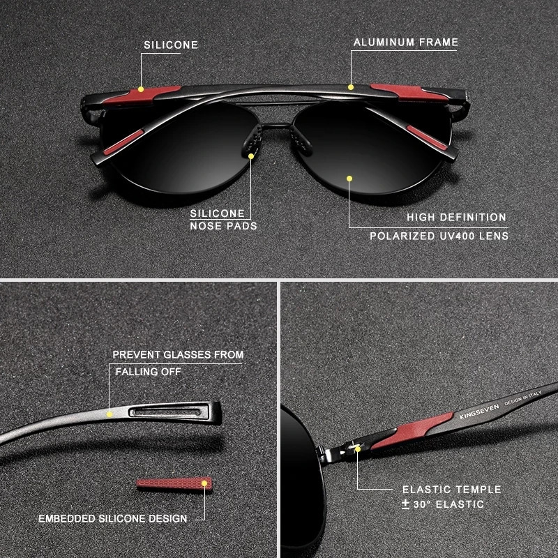KINGSEVEN Classic Retro Men Sunglasses Pilot Aluminum Frame Outdoor Polarized UV400 Lens Male Glasses Fishing Driving Eyewear 250509