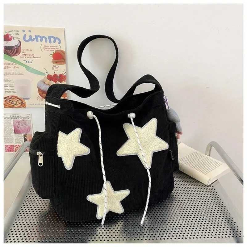 Niche Design Handbag Star Female Student Large Capacity Commuting Tote Corduroy Shoulder Crossbody Bag 2023 New XJ250610
