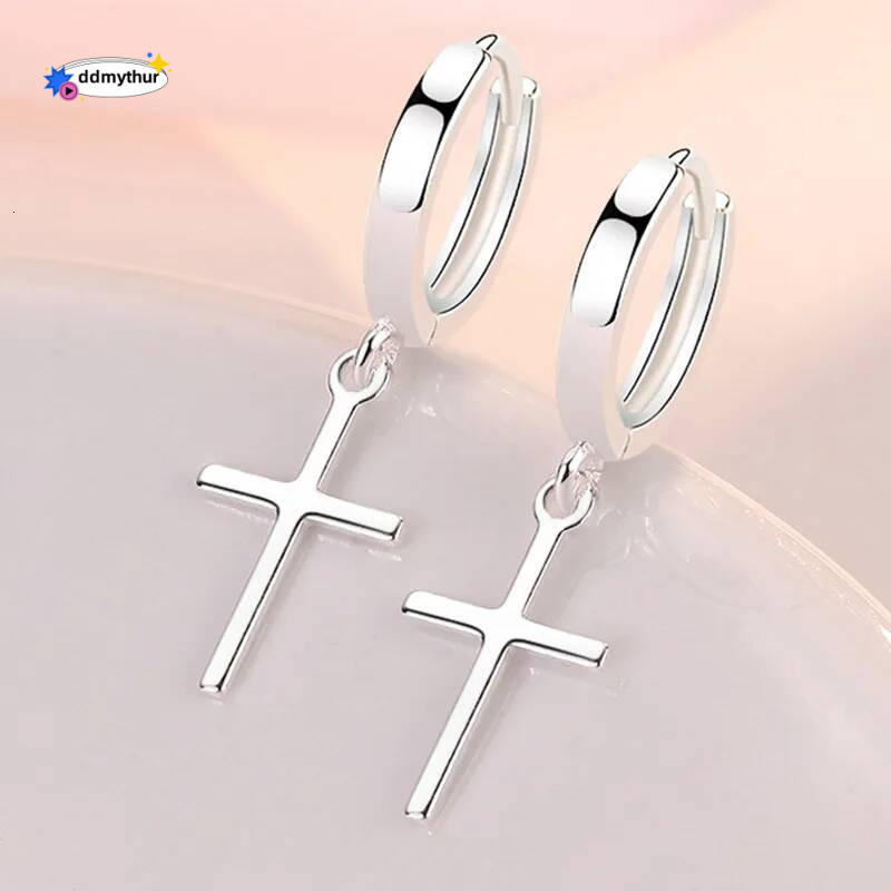 Sterling Sier Cross Hoop Earrings For Women Temperament Personality Trendy Jewelry Gift 2021 New ddmythur