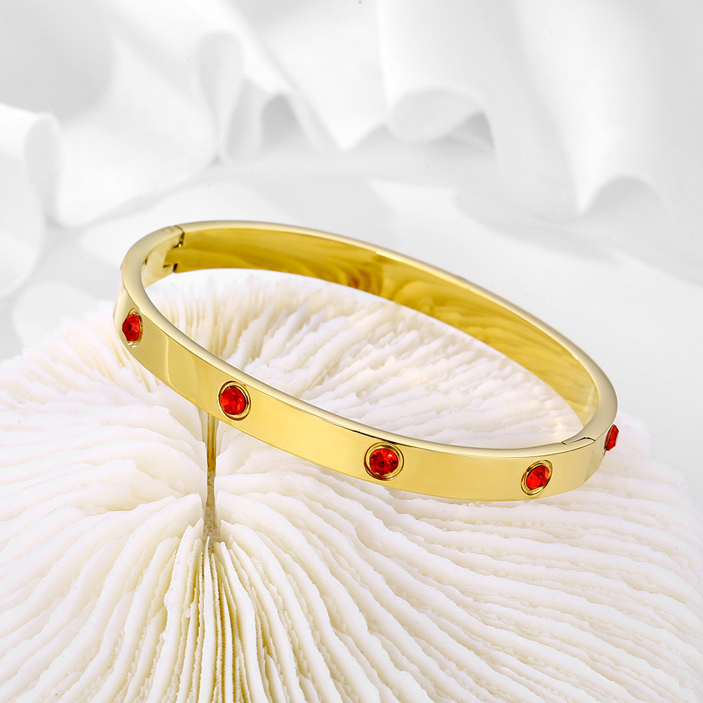 Fashionable Red/Blue Enamel Finish Zircons Bangle Band with Stainless Metal Core