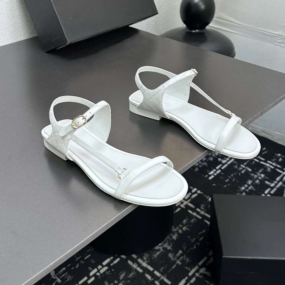 Women Size34-41 Genuine Leather Sandals Low Heels Sewing Summer Buckle Strap Leisure Designer Shoes Zapatillas De Mujer