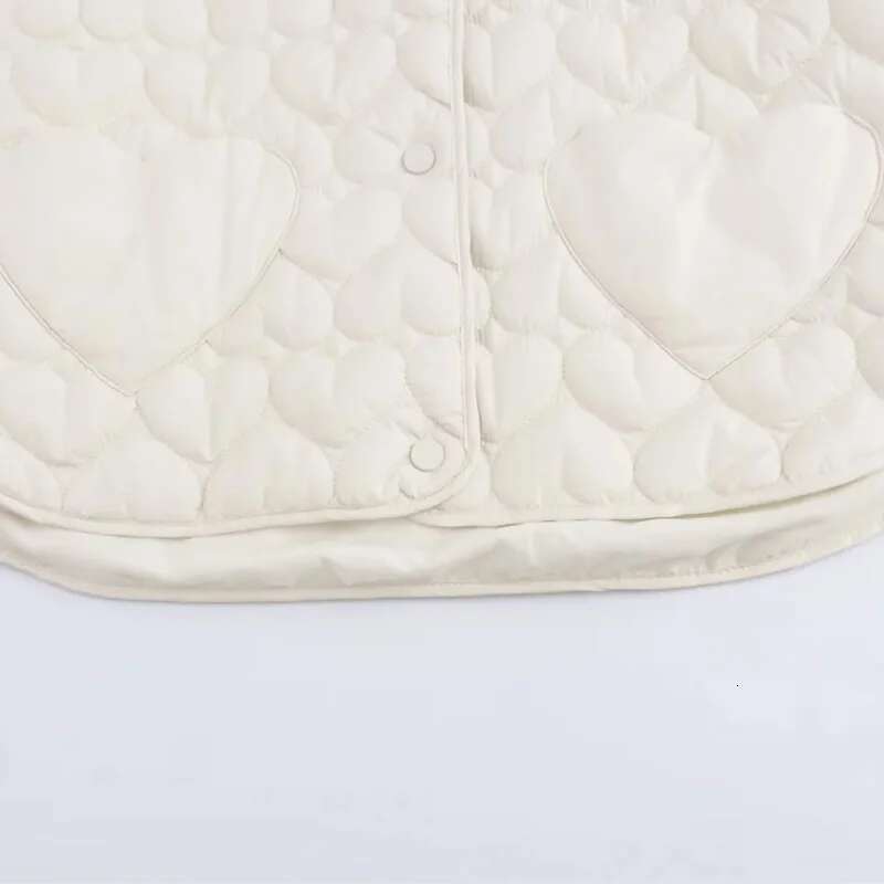 TRAF Parkas New In Coats Heart Quilted Woman Autumn Winter Black Short Padded Jacket Long Sleeve Off White Women's Coat