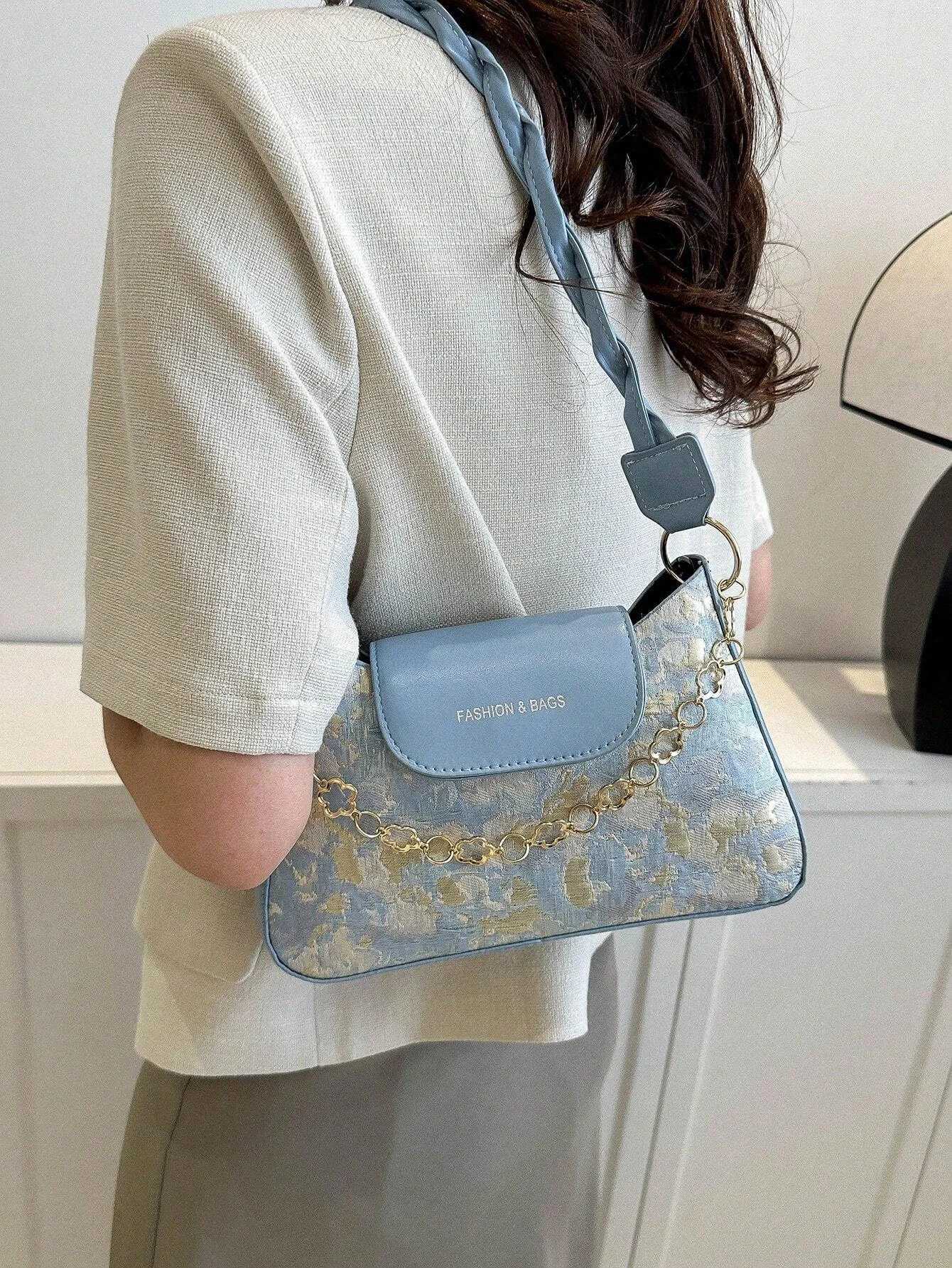 Vintage Pattern Chain Decoration Womens Single Shoulder Bag Flower Pattern Shoulder Bag For Women Chain Decor Underarm PurseW250512