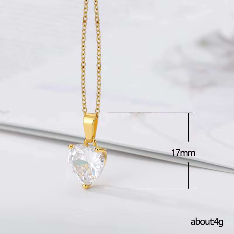 Grass Stone Fashion Shaped Women Sier Gold Color Chain Cute Single Heart Zircon Pendant Necklace for Girls
