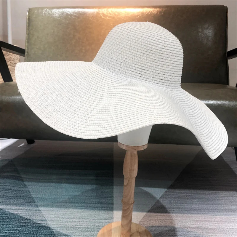 White punk straw hat 25cm large brim wholesale sun ultrathin breathable summer travel men and women 250512
