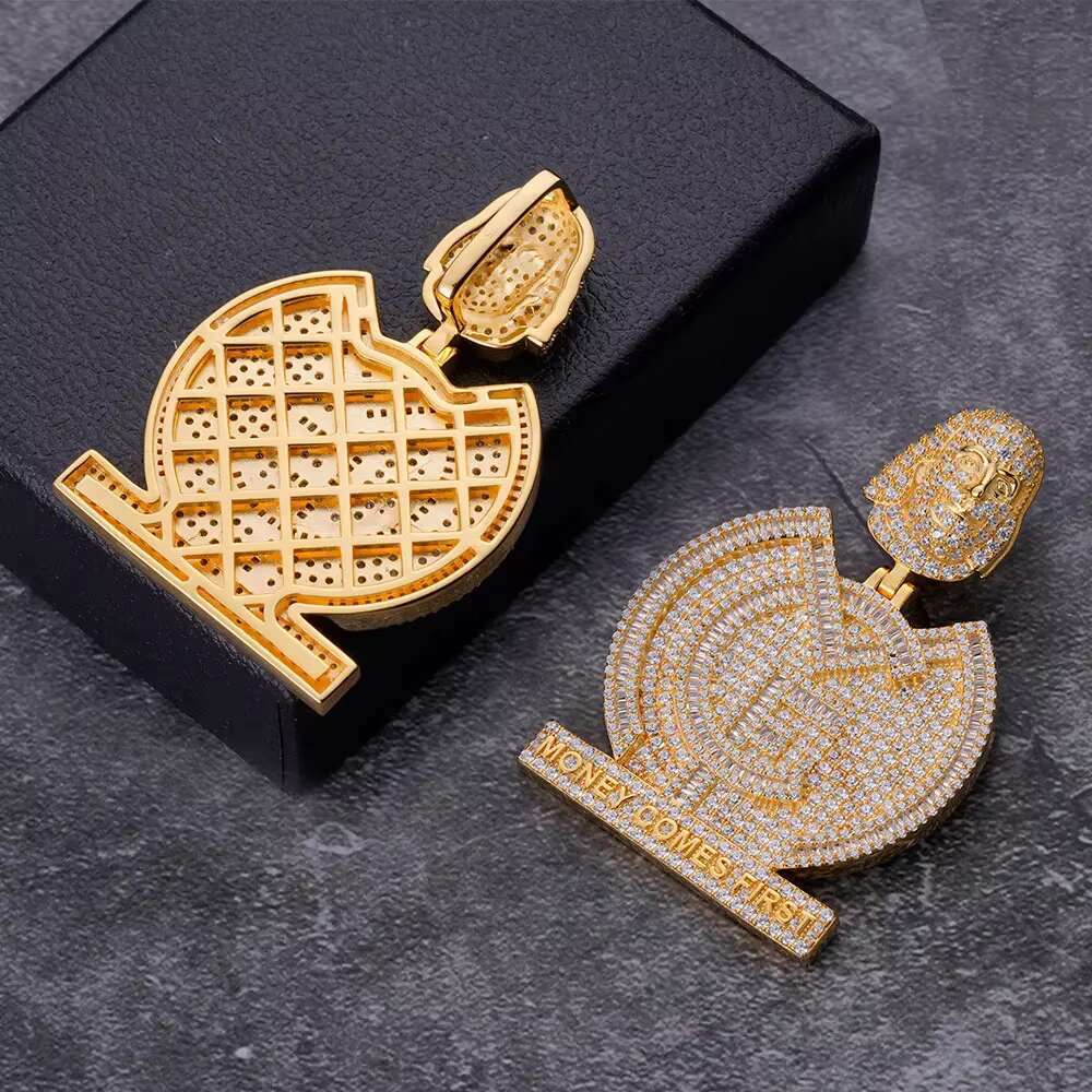Fashion High Quality Jewelry 18K Gold Plated Iced Out Zircon Diamond Brass Money Pendant Necklaces for Men