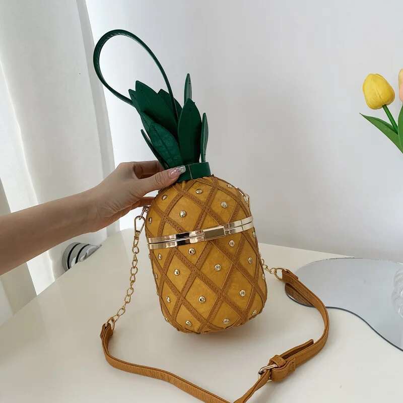 Hip Hop Party For Women 2022 Trend Cartoon Cute Pineapple Shape Crossbody Bags Fashion Leather Bucket Shoulder Bag Woman