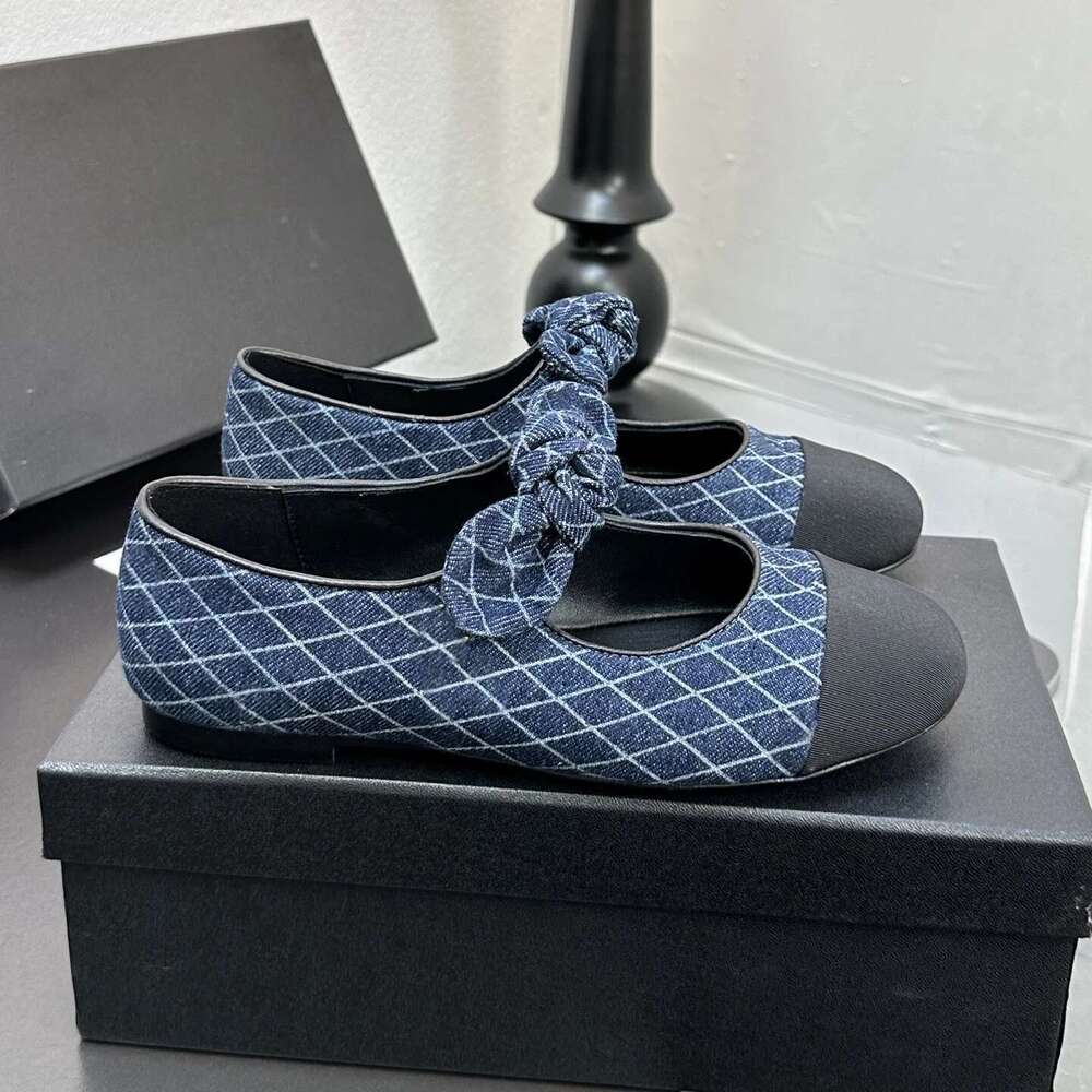 Women Size35-41 Denim Ballet Flats Butterfly Knot Mary Janes Round Toe Leisure Slip On Designer Shoes Zapatillas De Mujer