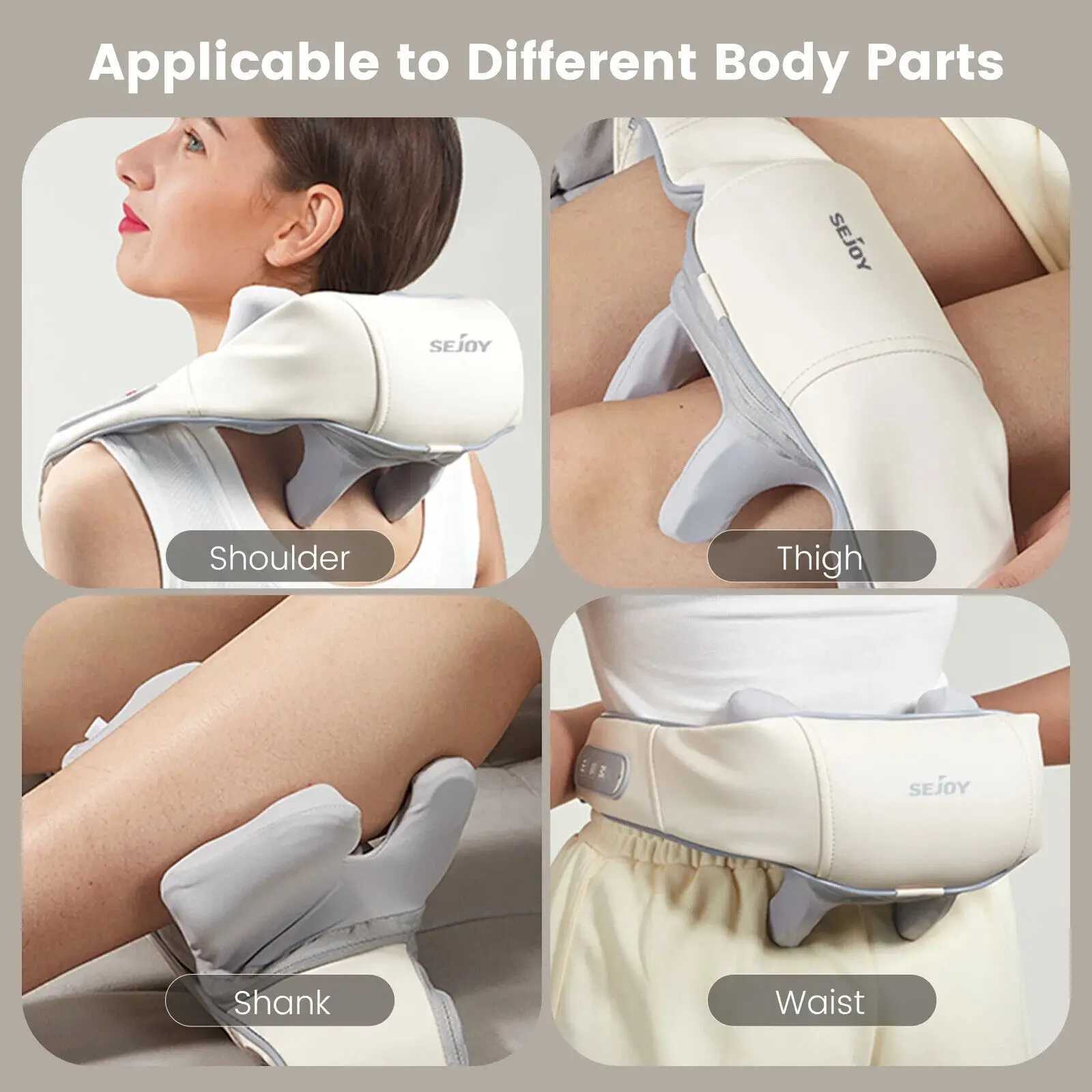 Sejoy Rechargeable Neck Massager with Heat Air Compression Wireless Circulation Massage Electric Shiatsu Neck Shoulder MassagerW250512