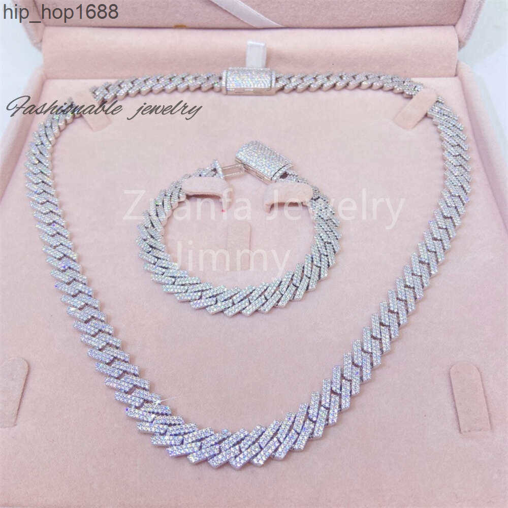 925 Sterling Silver Solid Silver Customized Unique Design 10mm Two Row Vvs1 Moissanite Diamond Men Cuban Link Chain