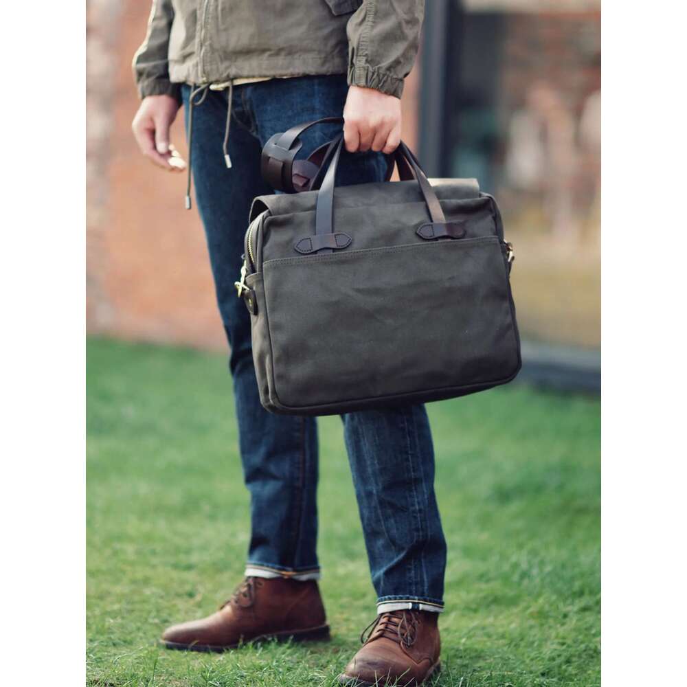 Tailor Brando American Vintage Men's Business Briefcase S ize 40*30*10cm Heavy Duty Oil Waxed Canvas 70256 Tote 15" Computer Bag