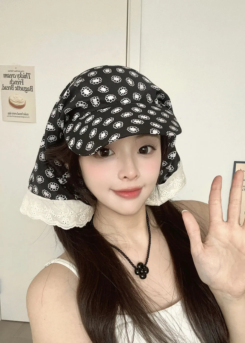 grid style plaid strap headscarf hats for women sunmmer seadise beach vacation sun protection fashion versatile hat 250512