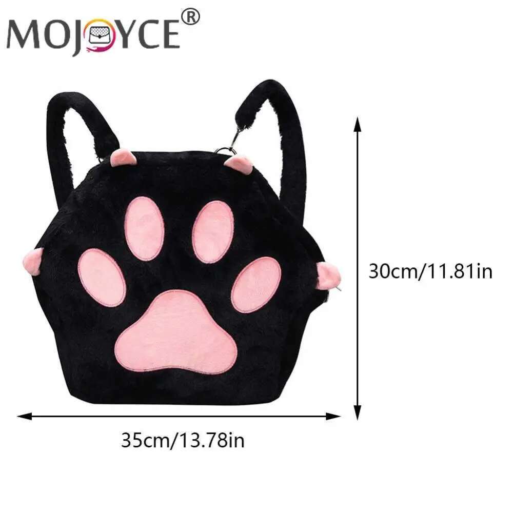Cute Cat Paw Plush With Adjustable Straps Soft Furry Purse JK Bag Cartoon Backpack For Women Girls