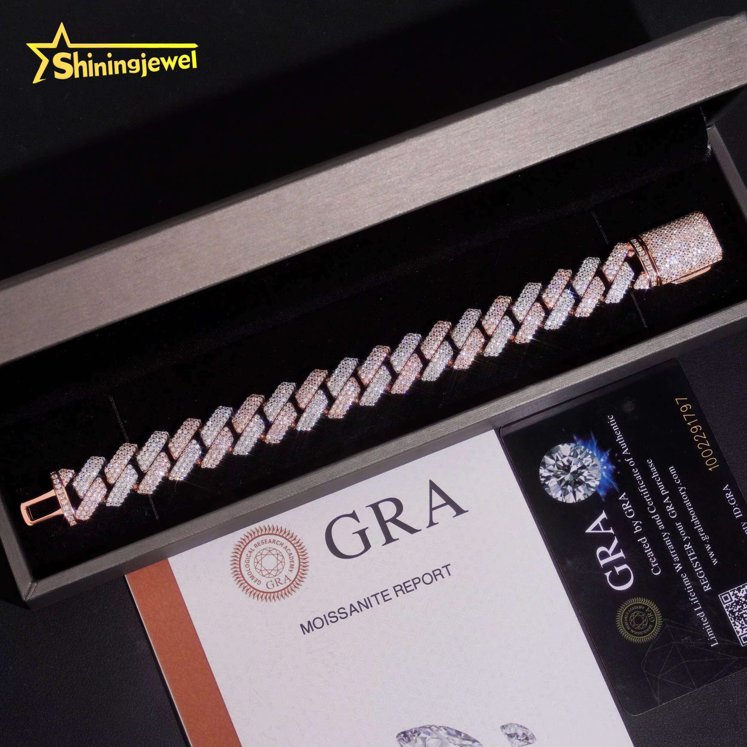 Two Color Silver Rose Gold 12mm Custom Name Engraved VVS Moissanite Cuban Link Bracelet in 925 Silver Low Tariff