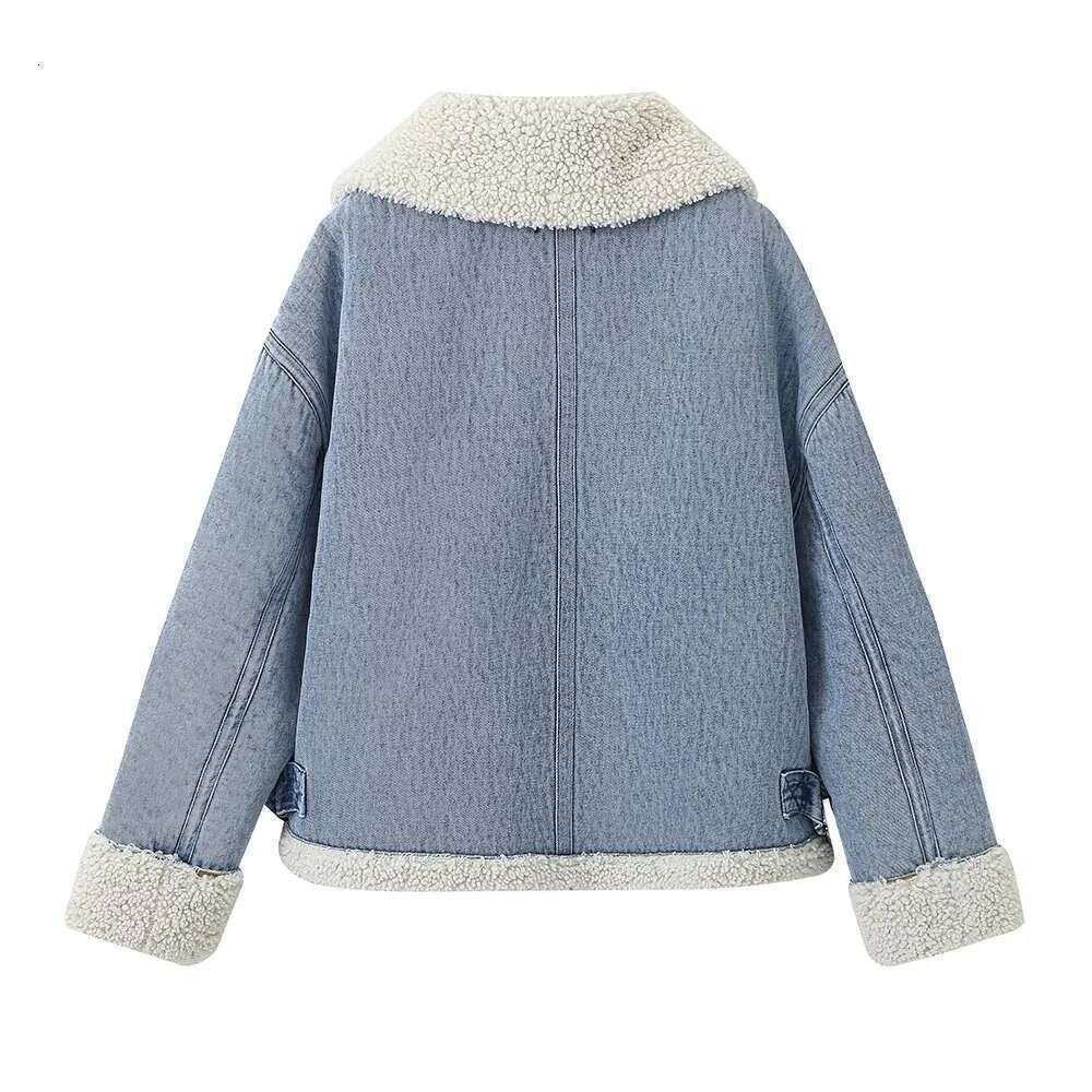 TRAF Autumn New Product Women's Fashion Casual Collar Cowboy Zipper Thickened Long Sleeve Jacket Coat