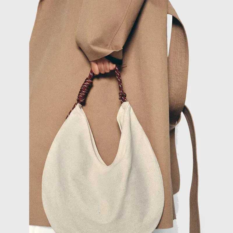 Zebra Stripes Canvas Tote Women Shoulder Bag Large Capacity Designer Handbags Rope Handle Shopper Half Moon Cloud Bags for WomenW250512