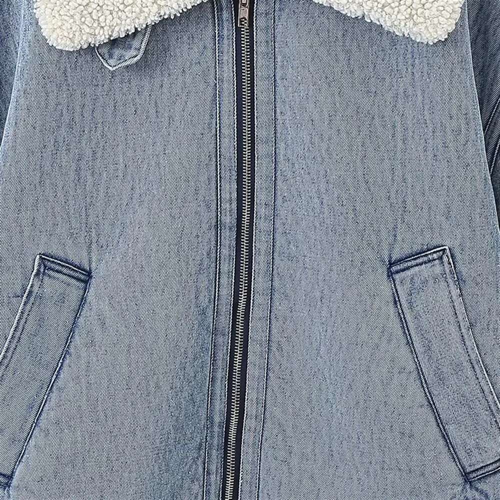 TRAF Autumn New Product Women's Fashion Casual Collar Cowboy Zipper Thickened Long Sleeve Jacket Coat