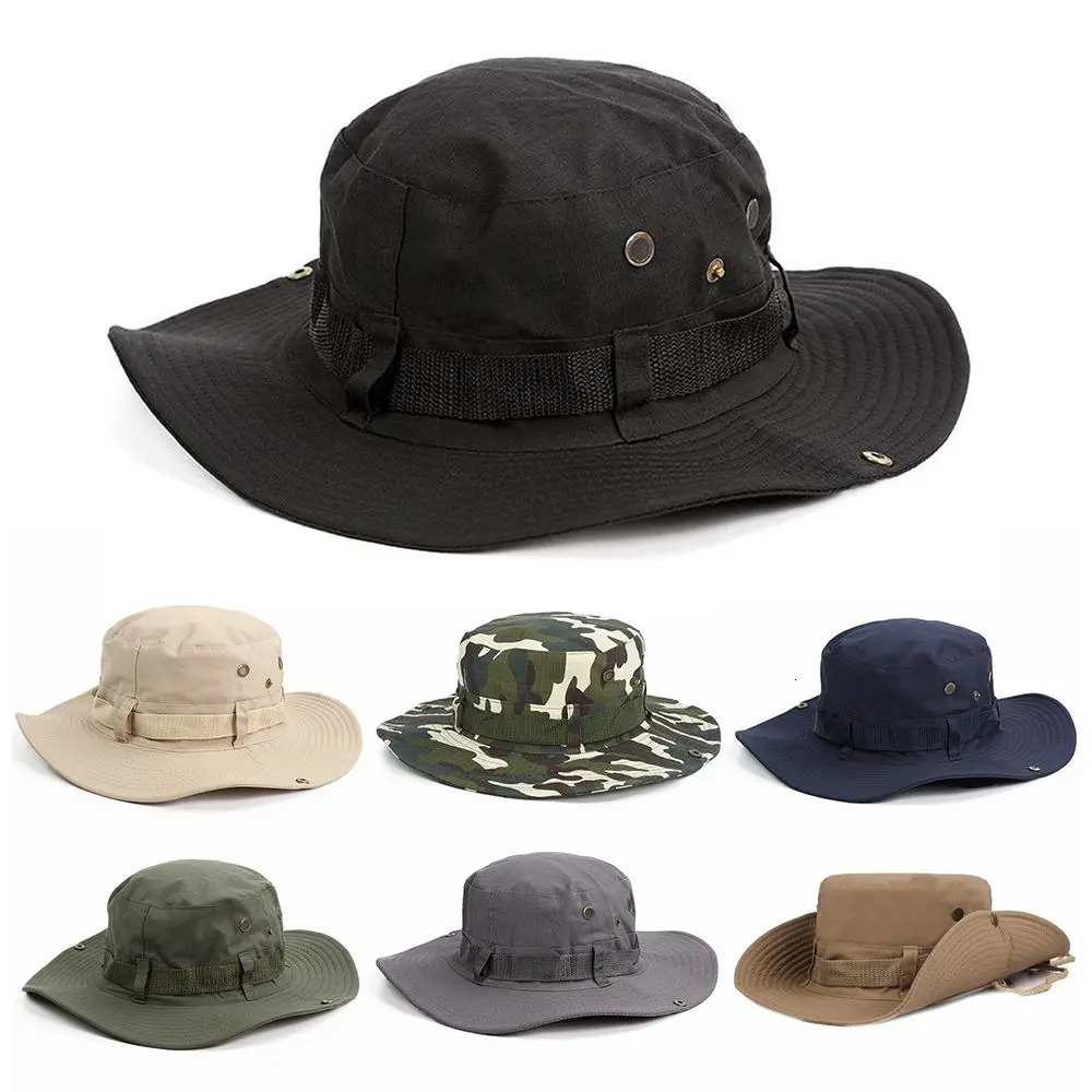 Men Women Sun Hat Wide Brim Breathable Fishing Cap Mens Bucket Hats Hiking Jungle Summer Outdoor Camo Caps 250512