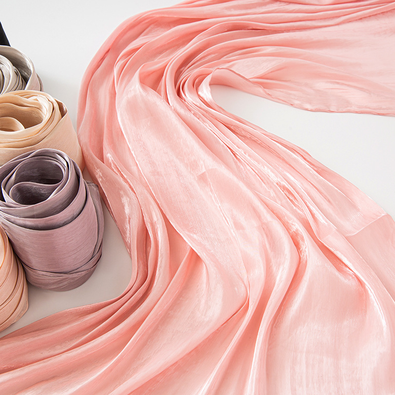K699 Cross-border solid color headscarf silk scarf thin large gauze scarf travel sunscreen shawl linen plain satin scarf versatile