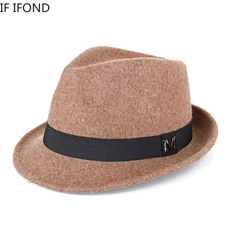 Mens Winter Thick Warm Felt Fedora Hats Wool Gentleman Jazz Cap Homburg Male Classical Narrow Brim Top Hat 250512
