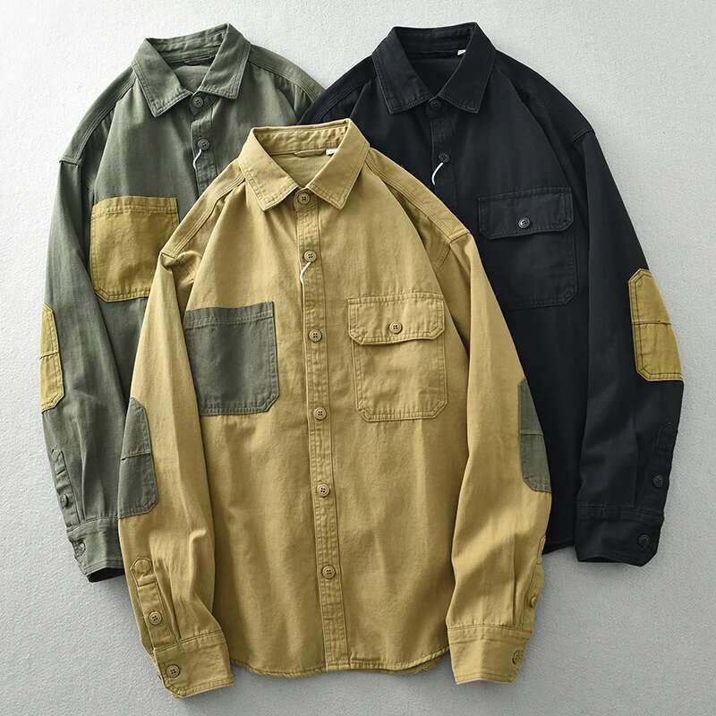 Men's Long Sleeve Autumn Color Patchwork Casual Shirt