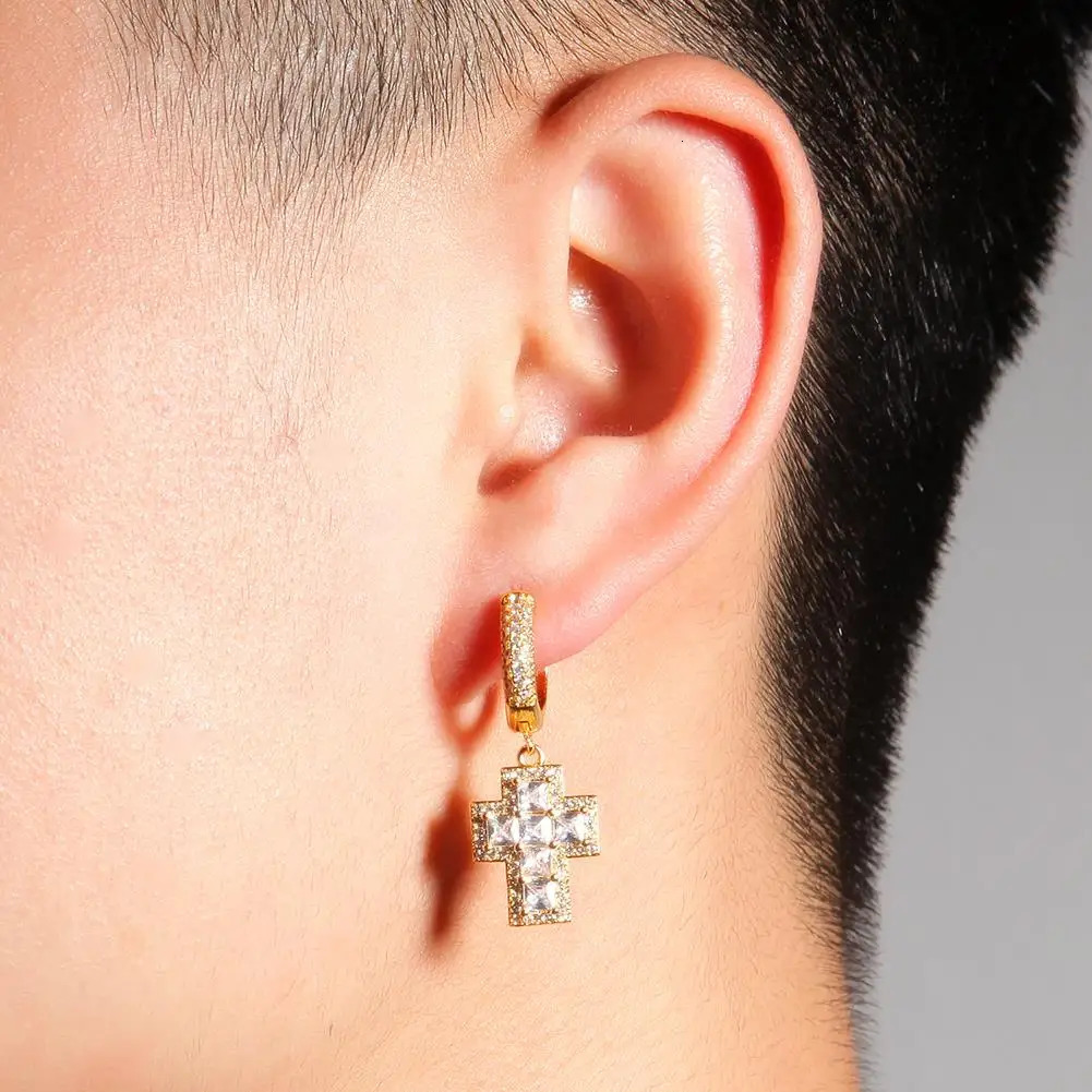 Uwin Cross Earrings Setting Iced Out Baguette Zircionia Earrings For Women Men Fashion Charm Hip Hop Jewelry 250512