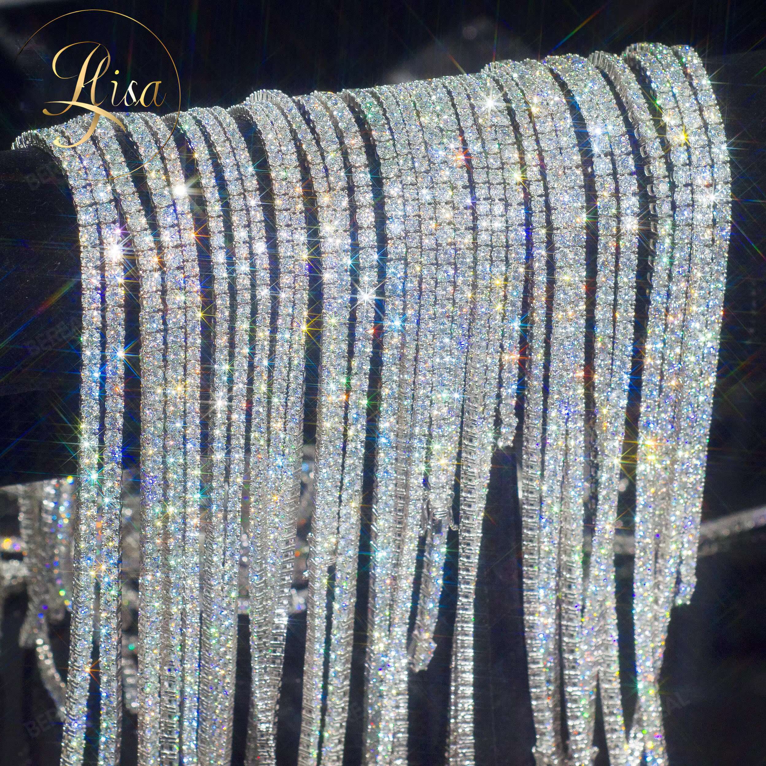 Elisa Ready to Ship 3mm 4mm 5mm Moissanite Chain Real D Grade VVS 925 Silver Moissanite Tennis Chain