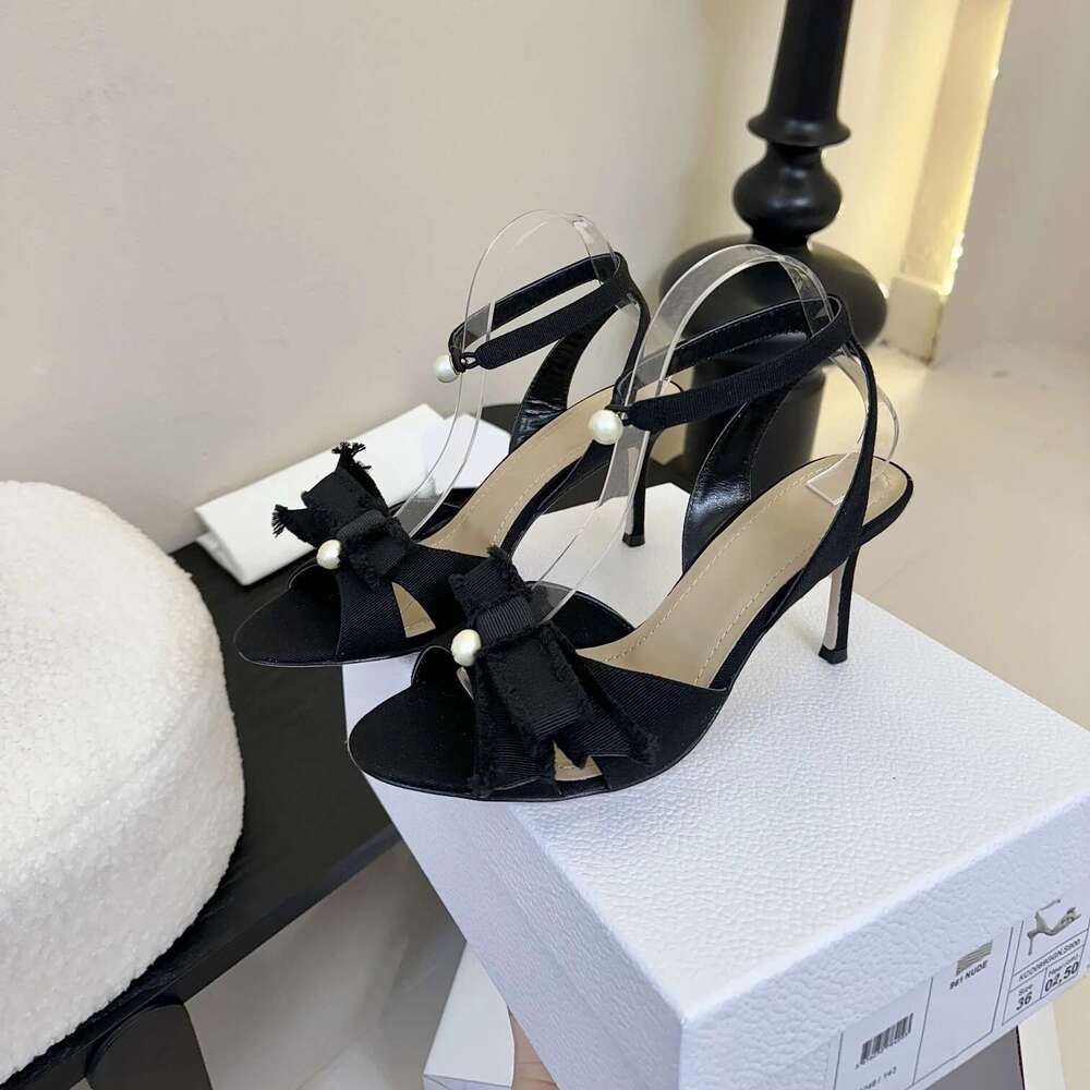 Women Size35-42 Butterfly Knot Sandals Super High Heels Pearls Pumps Genuine Leather Designer Shoes Zapatillas De Mujer