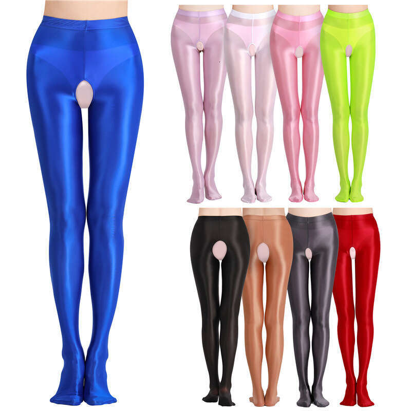 Patent Leather Sexy Lingerie Internet Celebrity Silk Lubricant Glossy Large Size Open Cut Non Removable Jumpsuit Pantyhose Sexy A KQ