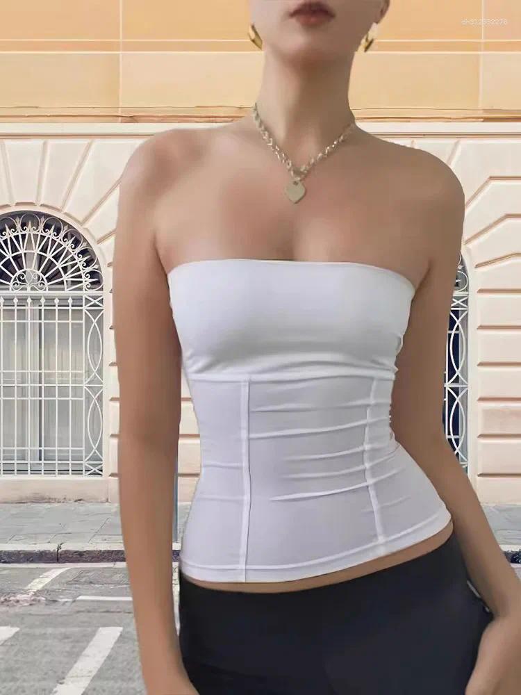Women's Tanks Y2k Strapless Corset Tops Summer White Off Shoulder Women Sleeveless Tube Top Sexy Skinny Fit Bustier Clothes