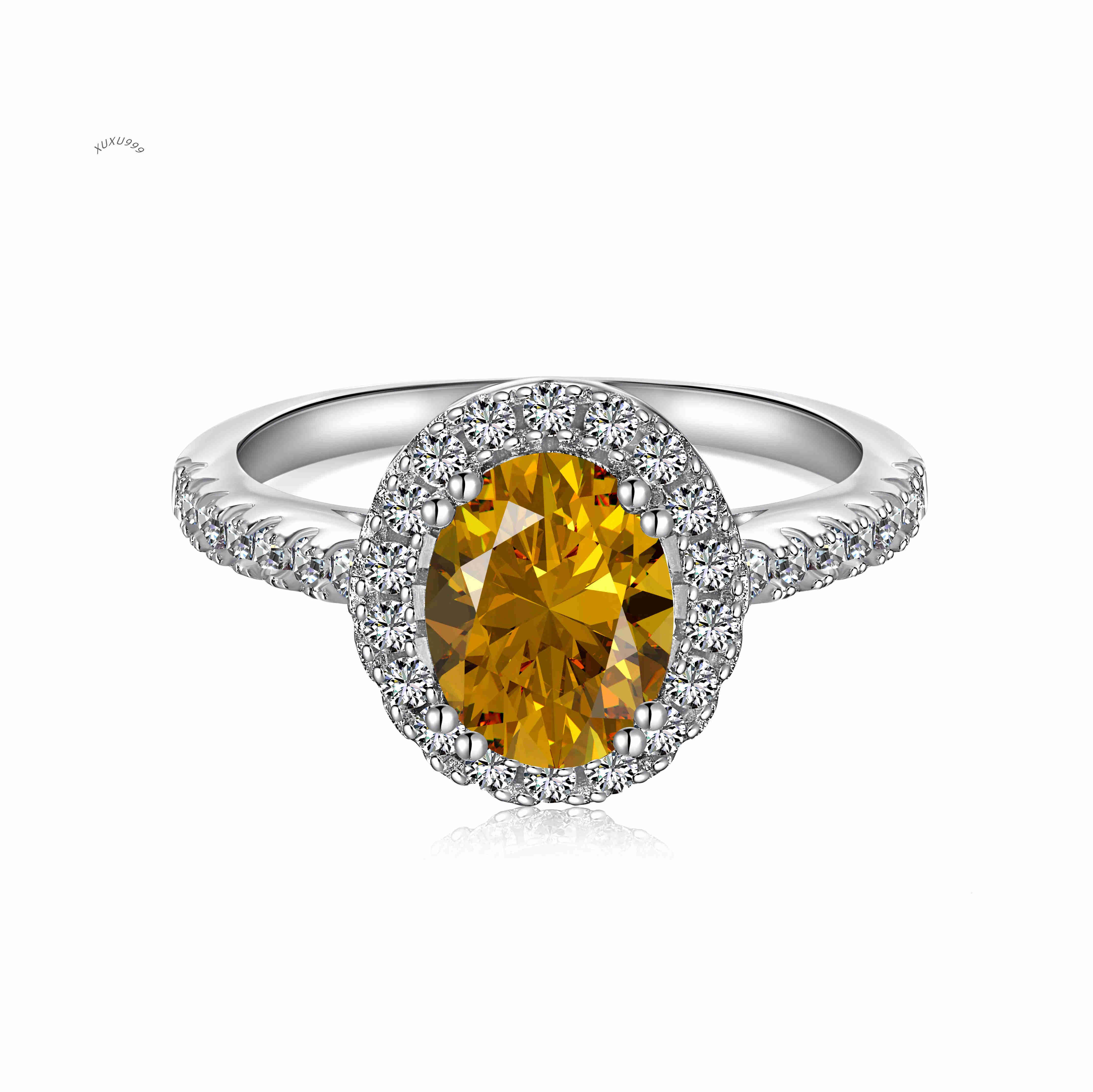 925 Sterling Silver Zircon Ring Egg-Shaped Flower Head Rhodium Gold Plated Fine Jewelry Anniversary Wholesale Factory Supply