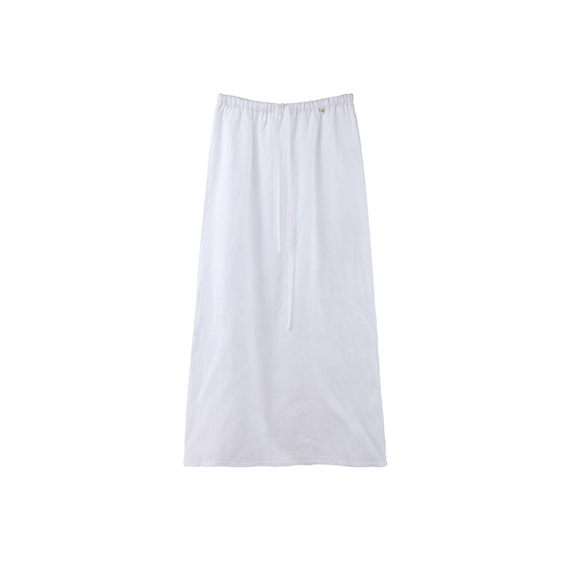 P1104 Large size Tencel linen split elastic waist skirt 2025 summer Korean version simple A-line skirt