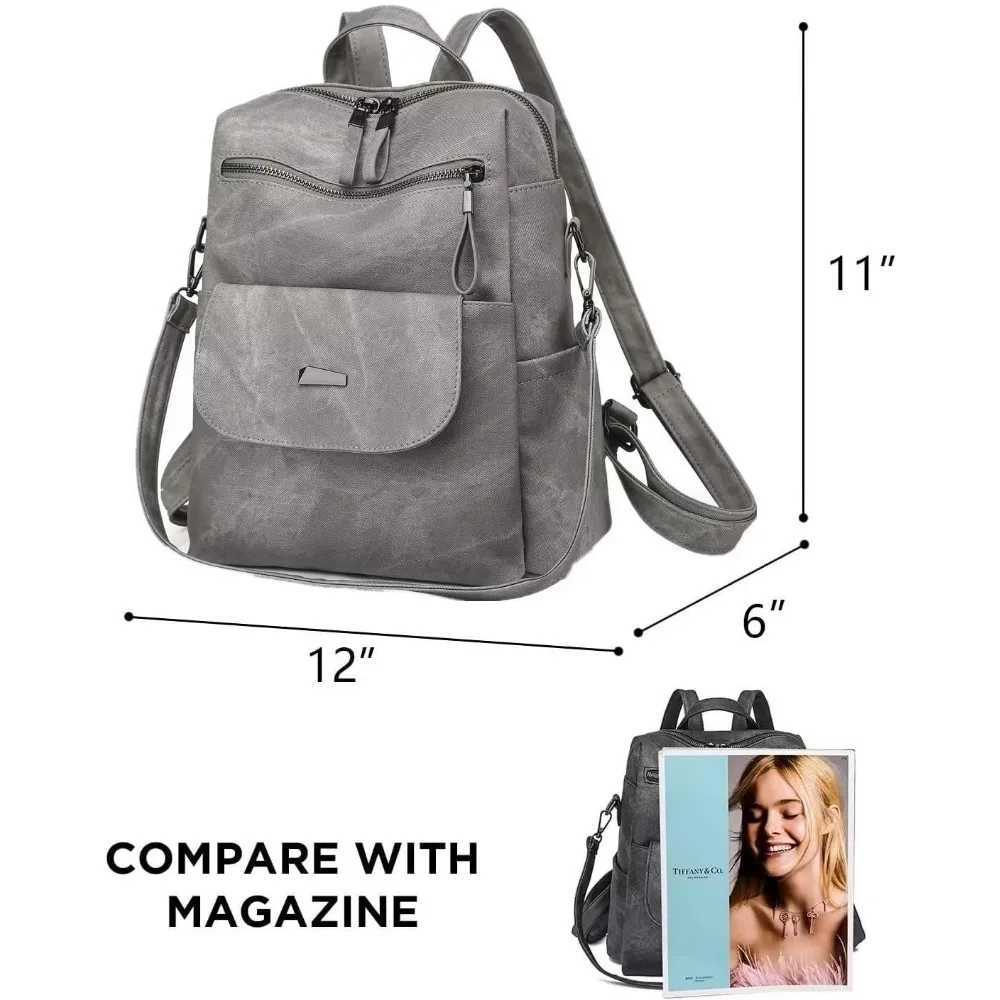 PU Leather Backpack Purse for Women Casual Handbag Ladies Shoulder Bags Grey Z250512