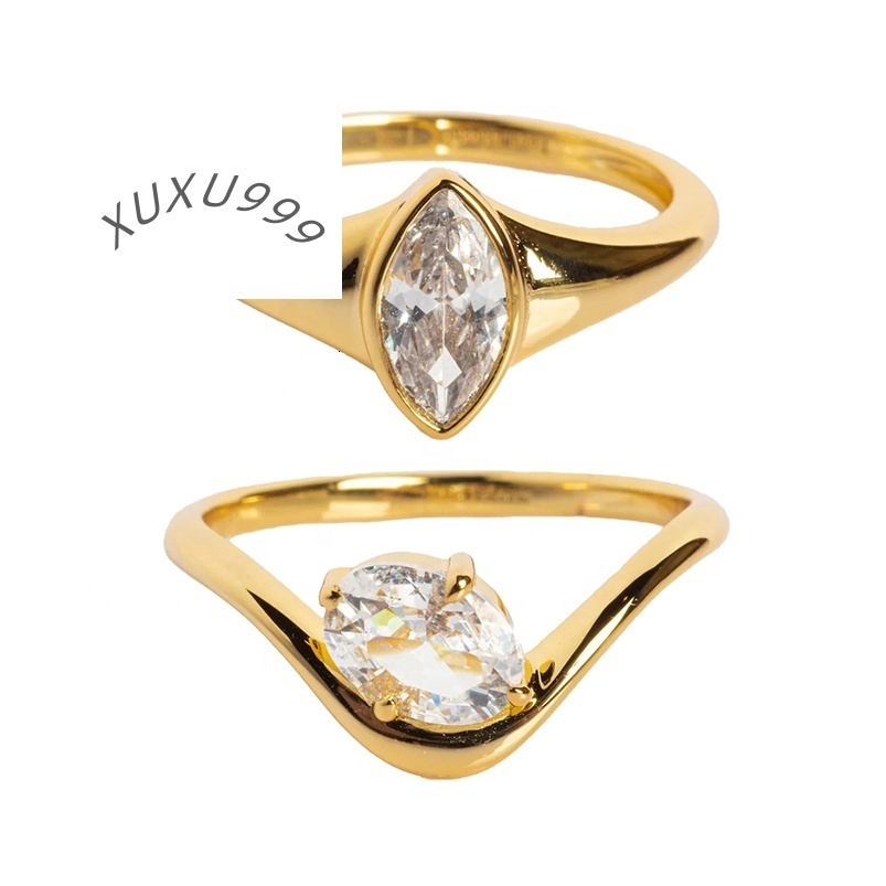 Gemnel Minimalism Fine Jewelry 18K Gold 925 Silver Classic Curve Marquise Moissanite Diamond Rings