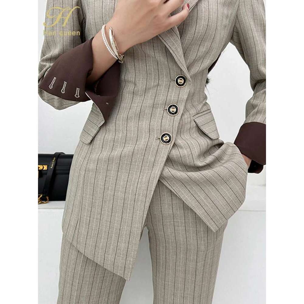 H Han Queen Autumn Winner Formal New Two Piece Set Elegant Long Sleeve Suit Jacket & Pants Sets Korean Casual Women's Suits