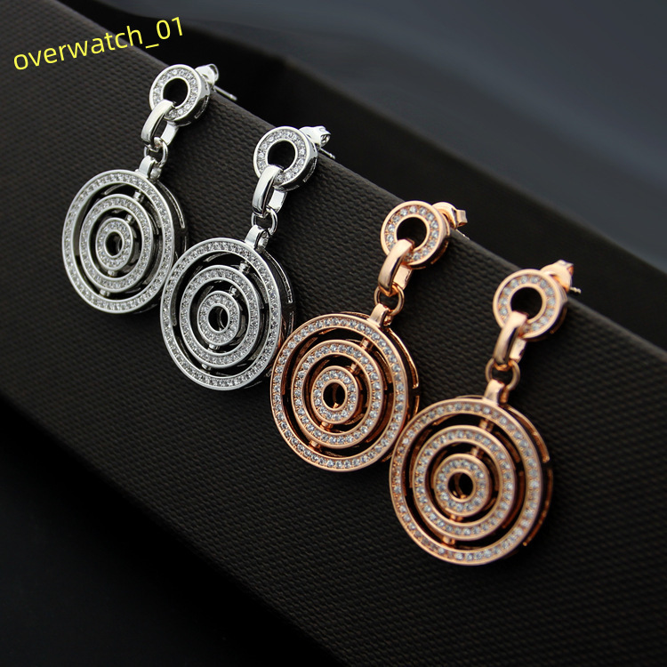 Europe America Style Lady Women Titanium Steel Tassels Engraved B Initials 3 Circle Full Diamond Stud Earrings 2 Color