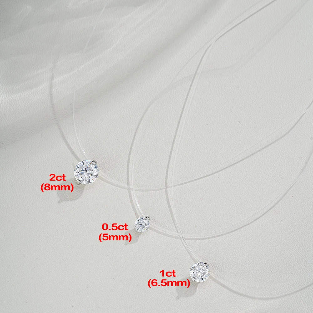 D VVS1 2 Pendant Necklace For Women 925 Sterling Silver Transparent Fishing Line Chain Party Fine Jewelry GRA 250512